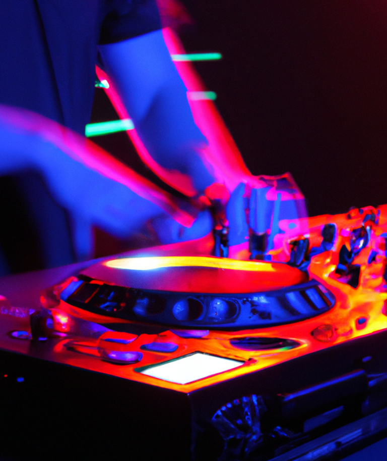 DJ, der an einem DJ-Controller auf einer Schlagerparty mixt.